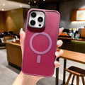 Frosted magnetic suction iPhone 16 phone case in dark purple colour showing shockproof anti-fall protection