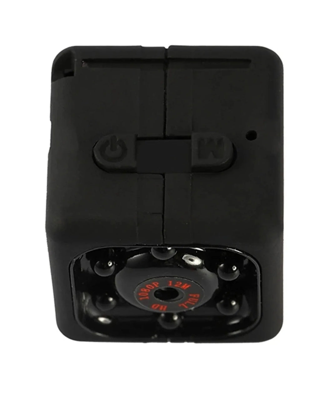 Black mini dashcam with USB cable showing 1080P and infrared night vision specifications