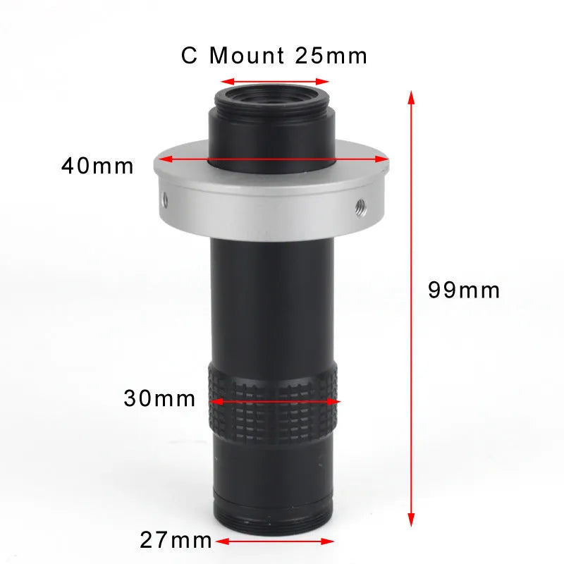 Black metal industrial camera monocular lens for 130x magnification with 60-300mm working distance.