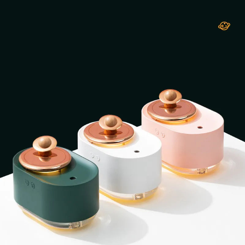 Rotating planet humidifier in green, pink, or white with USB cable, 0.5L tank, and night light function