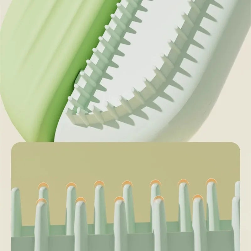 Pet comb with water tank for floating hair removal, 21cm length, available in blue, green, and yellow colours