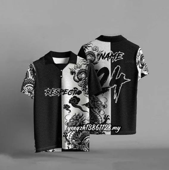 3D printed loose fit short sleeve T-shirt in black, sizes S to 6XL, 100% polyester fibre