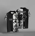 3D printed loose fit short sleeve T-shirt in black, sizes S to 6XL, 100% polyester fibre