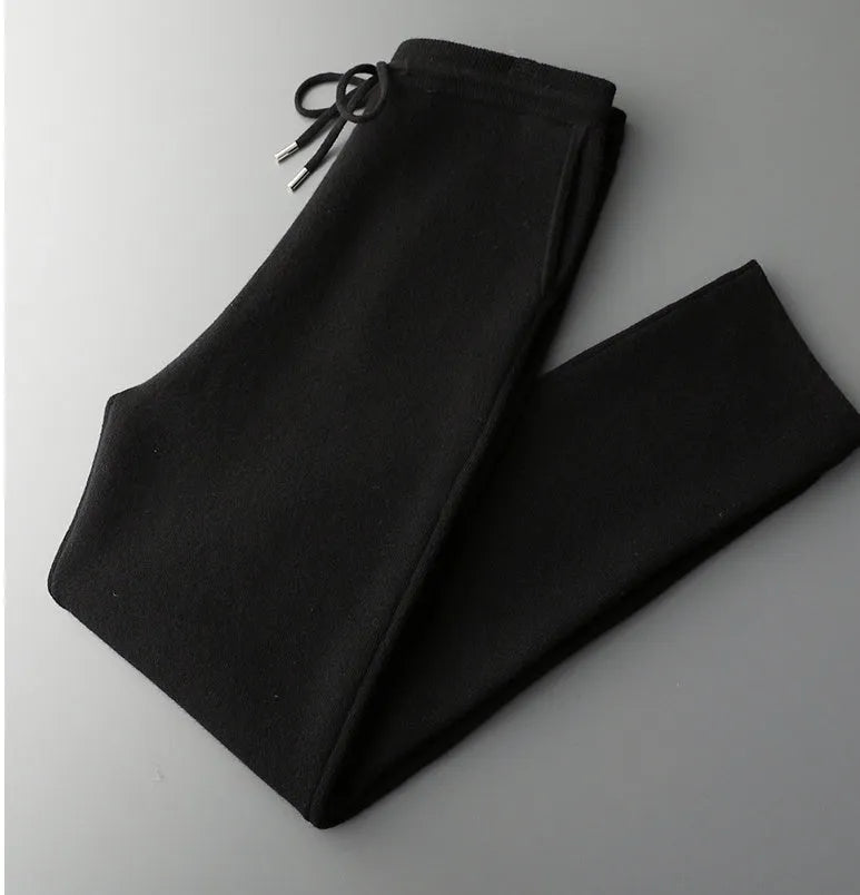 Men's double-strand thickened wool suit cardigan in light camel, dark gray, and black, long sleeve knitwear with trousers, Asian sizes.