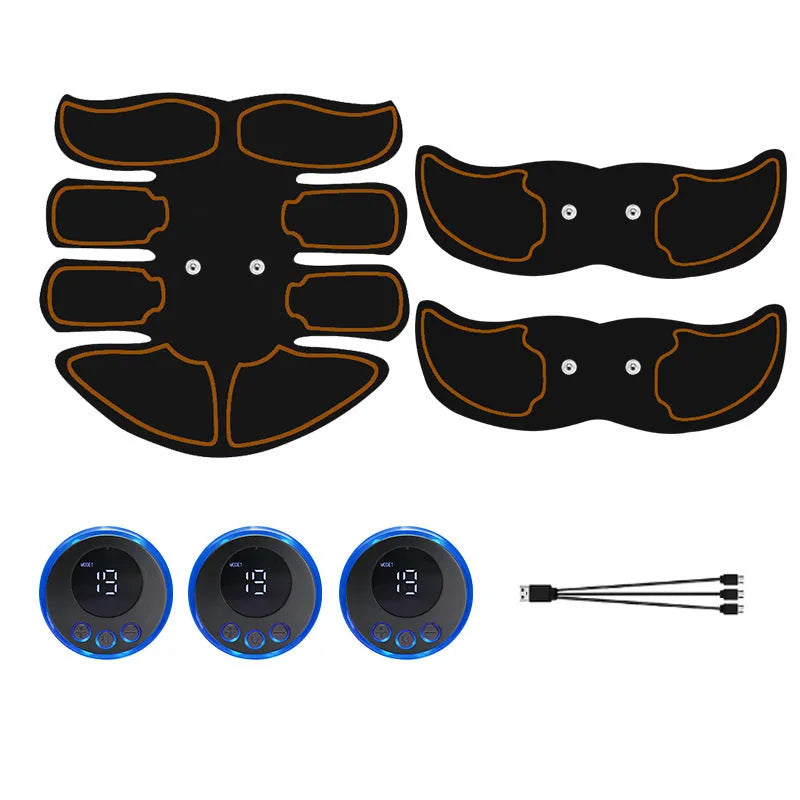 Red-edge EMS abdominal muscle patch with digital display showing 8 electrodes on 22.5x20.5cm surface