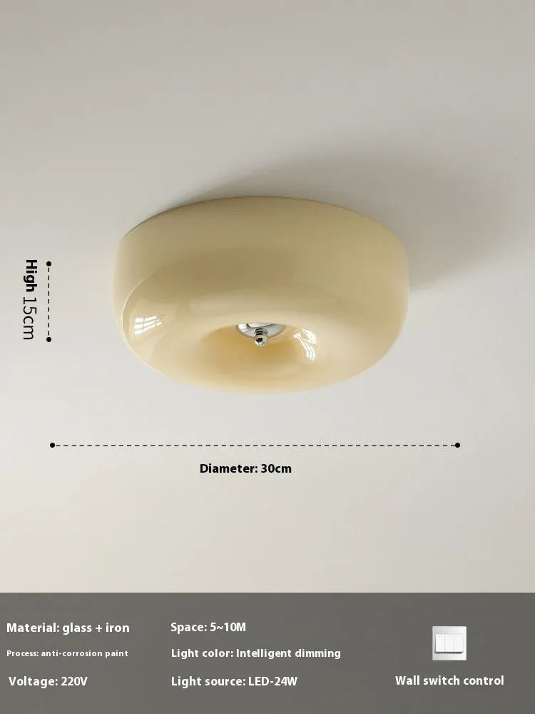 Cream colour bedroom ceiling lamp with three-colour light adjustment, 30cm diameter, American style design
