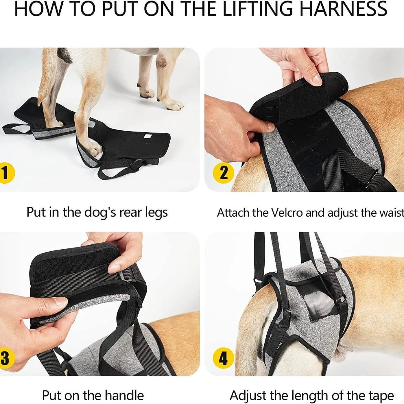 Grey neoprene dog rear leg recovery support belt showing adjustable design for injured dogs
