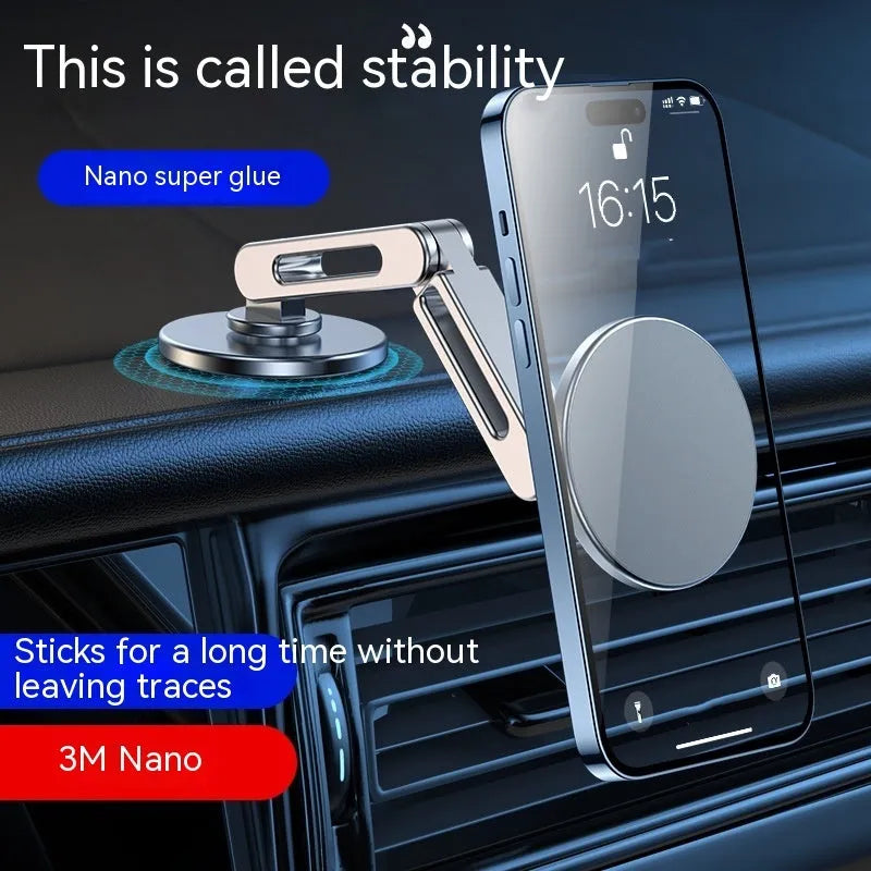 Magnetic car phone holder in moonlight silver or noble black, aluminium alloy, 360-degree rotating, 60x72x72mm