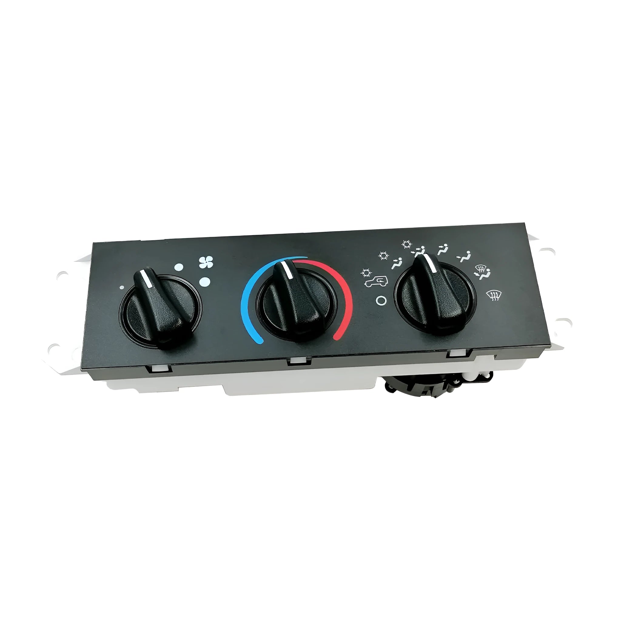 Black automotive air conditioning control switch panel for 2005-2006 Jeep Wrangler.