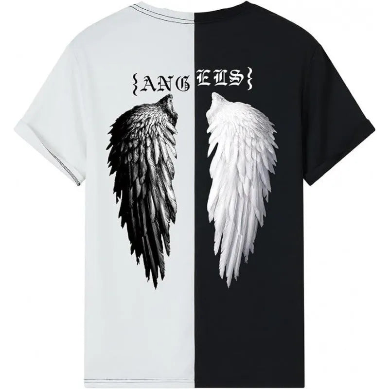 Printed men's street short-sleeved sports t-shirt with digital pattern on flat mop cloth fabric