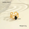 Geometric open-mouth stainless steel ring with titanium plating and inlaid zircon stones for women.
