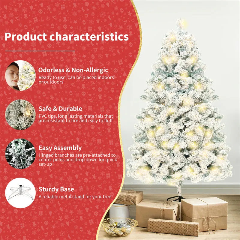 PVC artificial snow-covered Christmas tree on a metal stand