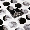 Black moon phase and calendar planet decorative stickers on a sheet, 45 pieces for planners