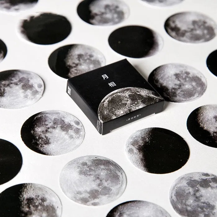Black moon phase and calendar planet decorative stickers on a sheet, 45 pieces for planners