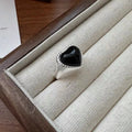 Adjustable S925 sterling silver ring with black agate centrepiece and electroplated finish