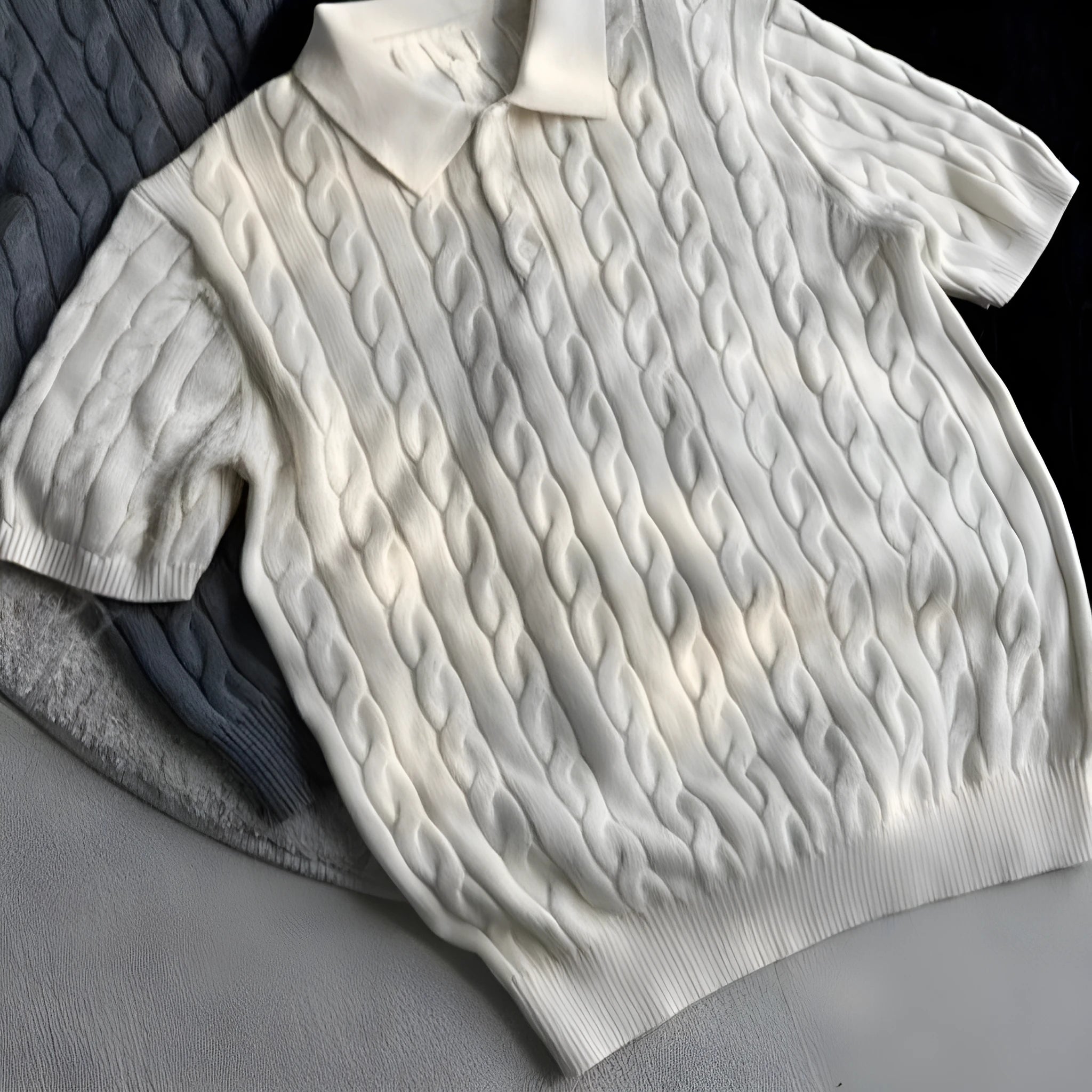 Men's grey twisted combed cotton knitted t-shirt on a hanger, short sleeve casual design