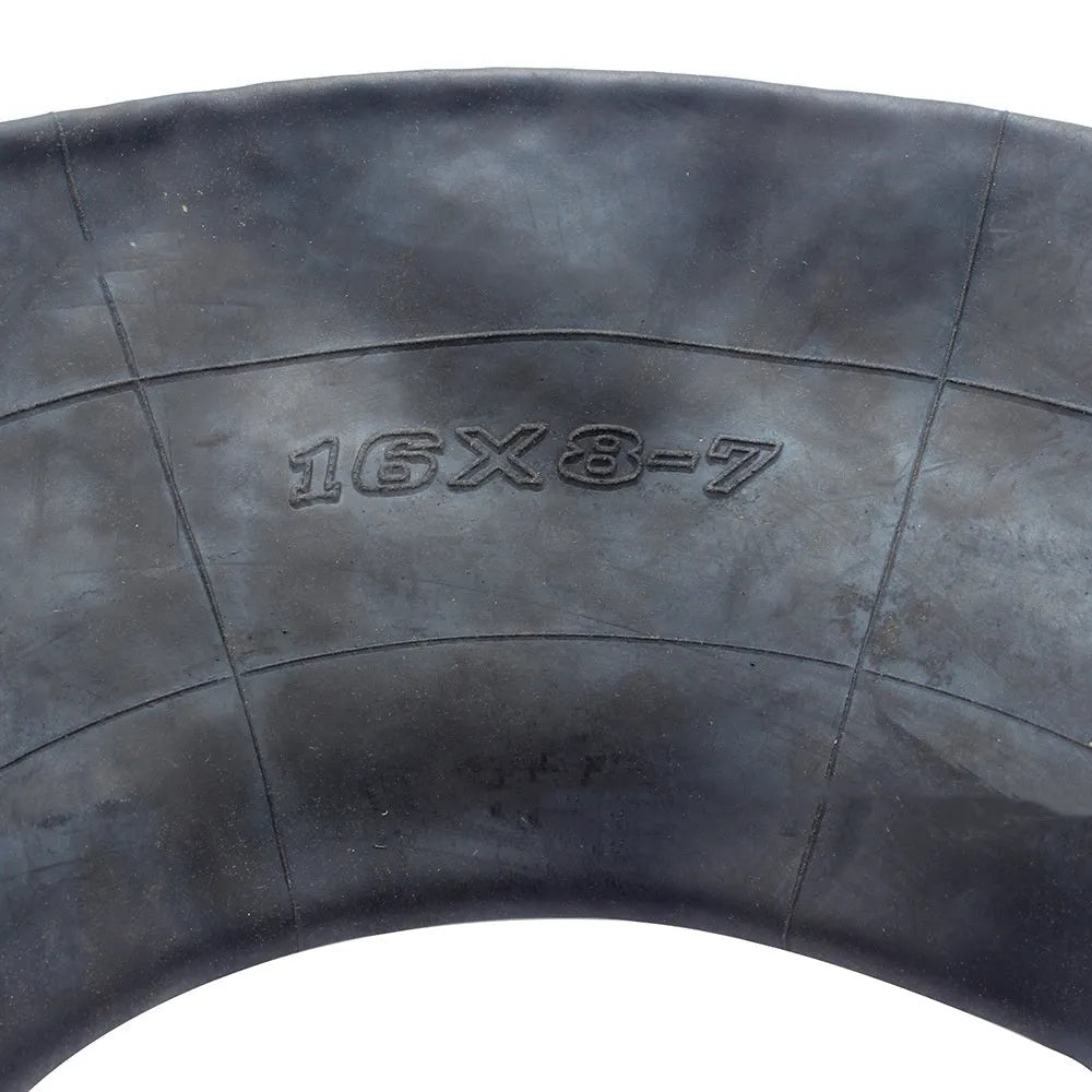 Set of two black 16x8.00-7 inner tubes with TR13 straight valve stems and four dust caps