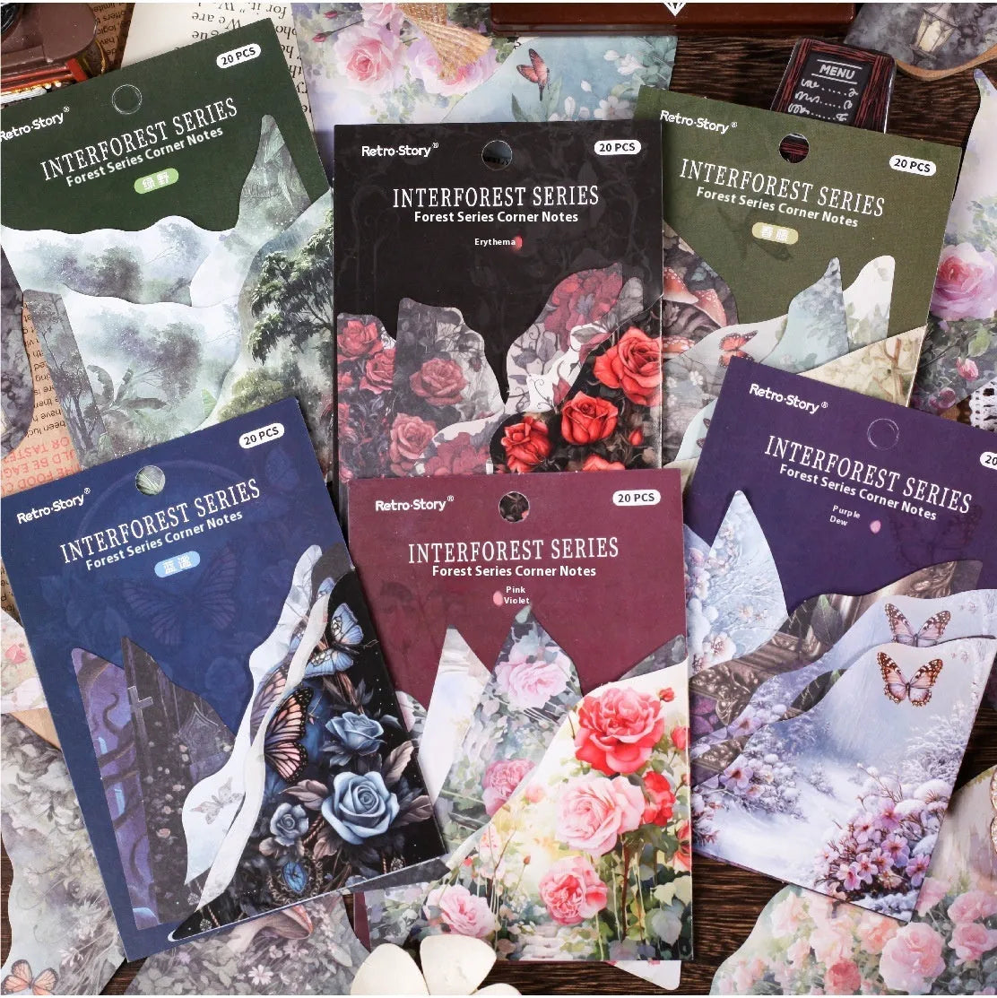 Set of 20 printed paper bookmarks showing six colour variations on light paper