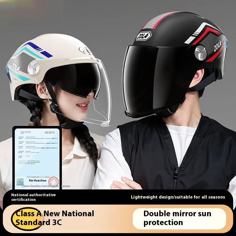 3C certified motorcycle half helmet with double mirror visor in light brown colour option