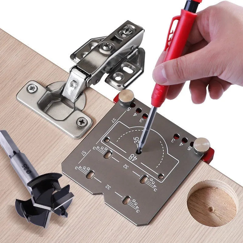 35mm hinge punch locator with adjustable margin settings and aluminium alloy construction for cabinet installation