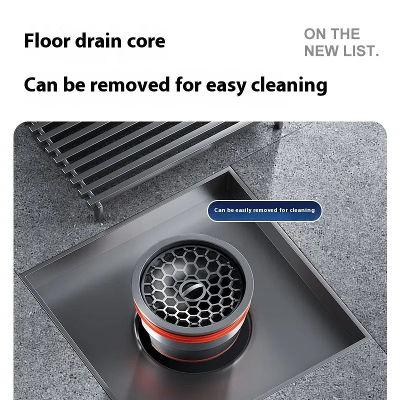 304 stainless steel courtyard deodorant floor drain with gun grey finish and 15x15 cm ABS plastic core