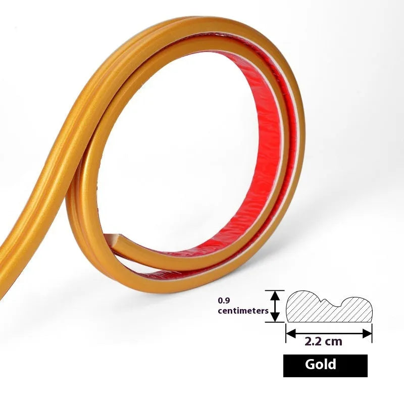 Flexible PVC wall shaping frame with self-adhesive backing in black, gold, silver, and white finishes