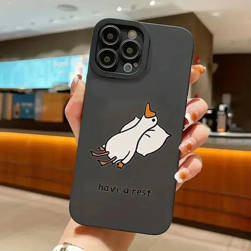 Cartoon duck design silicone phone case for Apple iPhone in black, white or blue colour options