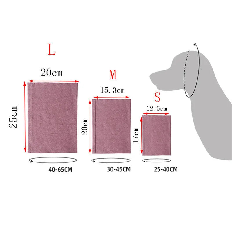 Cotton pet ear muffs in pink, black or purple with elastic scarf band, sizes S M L for dogs and cats