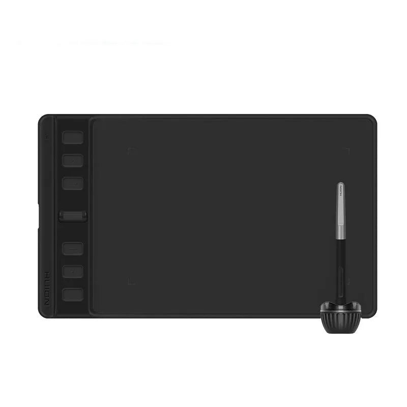 Hua Wang H641P black drawing tablet with digital pen on desk next to mobile phone