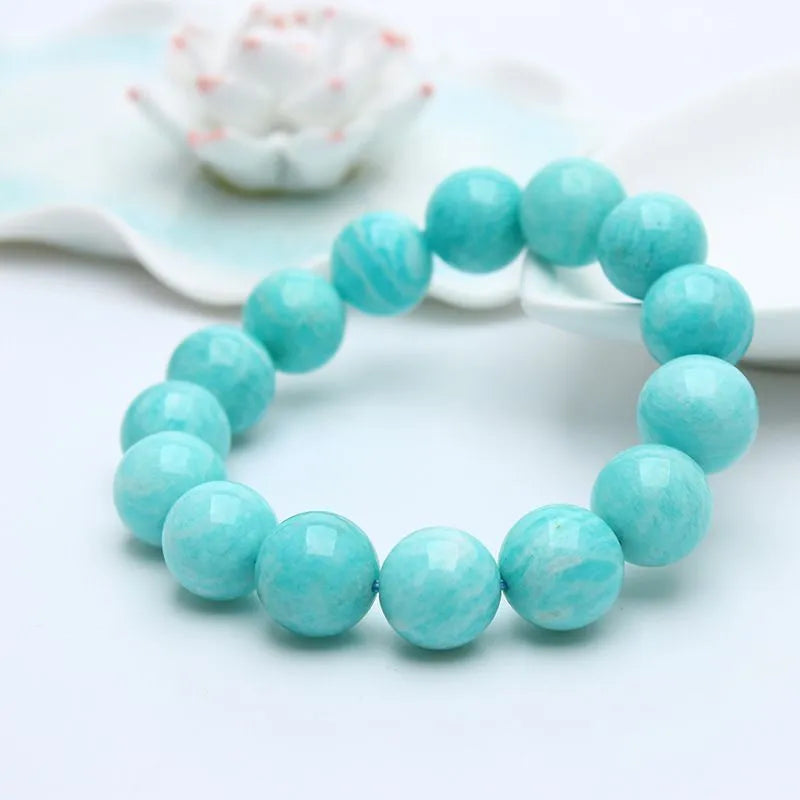 Natural green Amazonite bracelet with round beads in 8mm, 9mm, or 10mm sizes for men and women