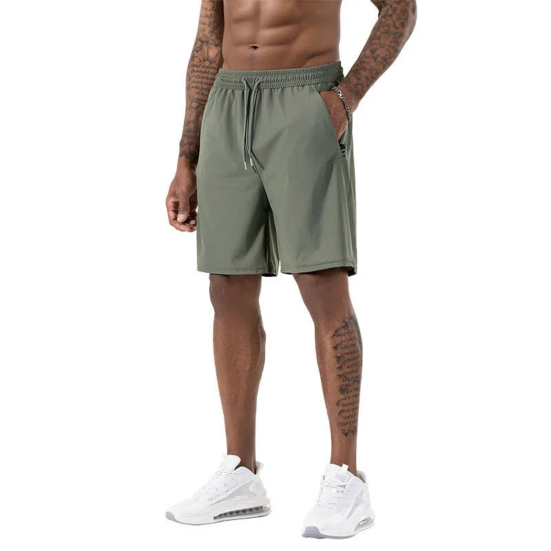 Men's black ice silk quick-drying shorts with high waist and cropped length for sports wear