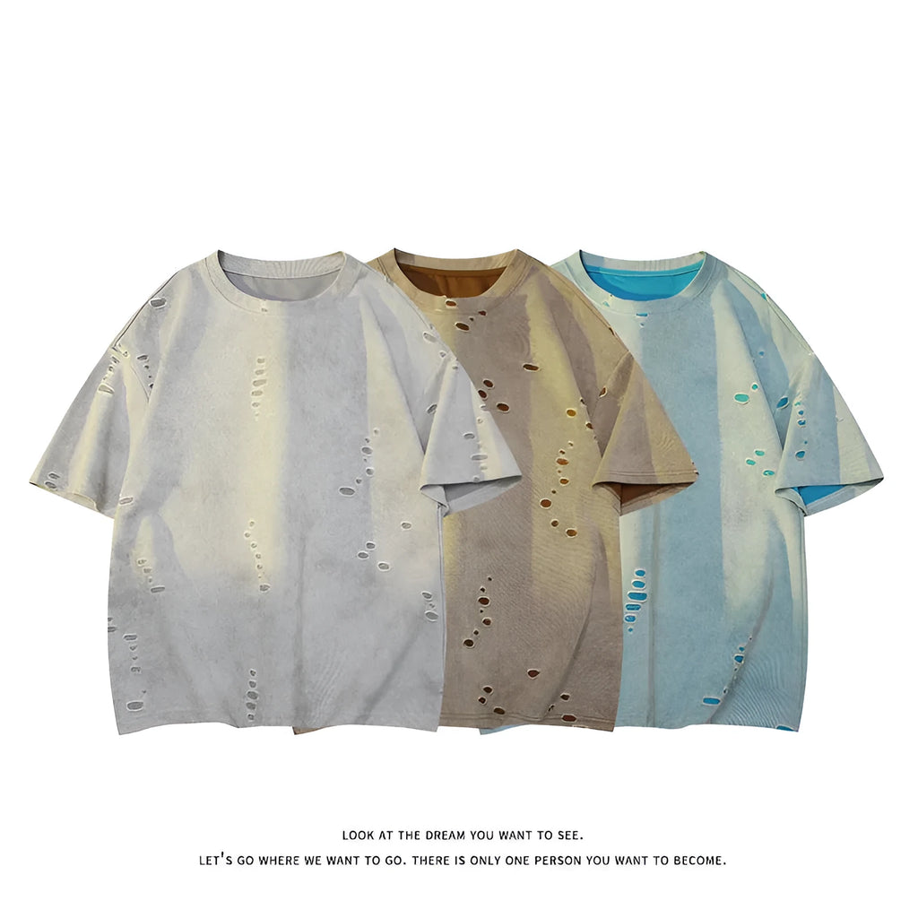 Men's grey cotton blend loose fit short sleeve t-shirt on hanger