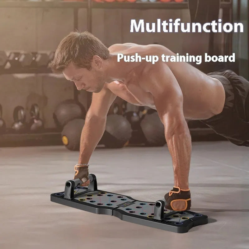 Flat ABS plastic push up support plate fitness equipment on a floor, shown in one of four available colour options.
