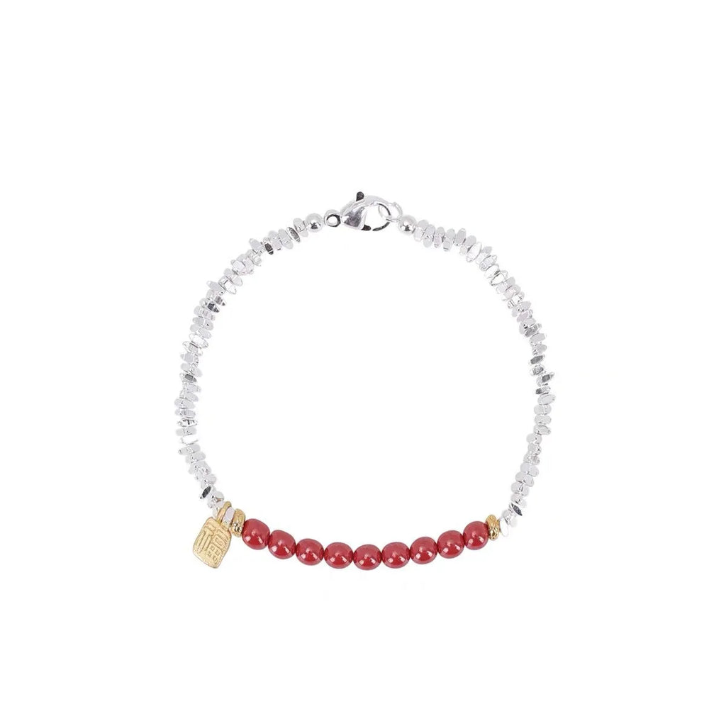 Silver electroplated copper couple bracelet with white K geometric round beads 16cm length