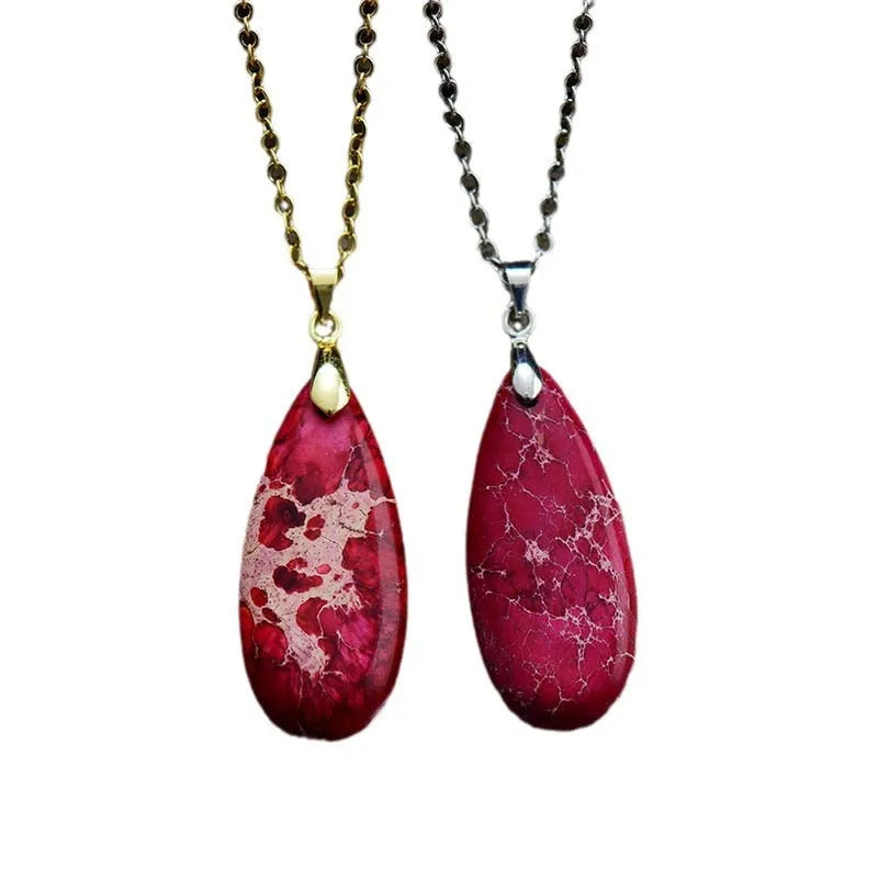 Emperor Stone Water Drop jade pendant necklace with 18K gold plating in drop-shaped modelling