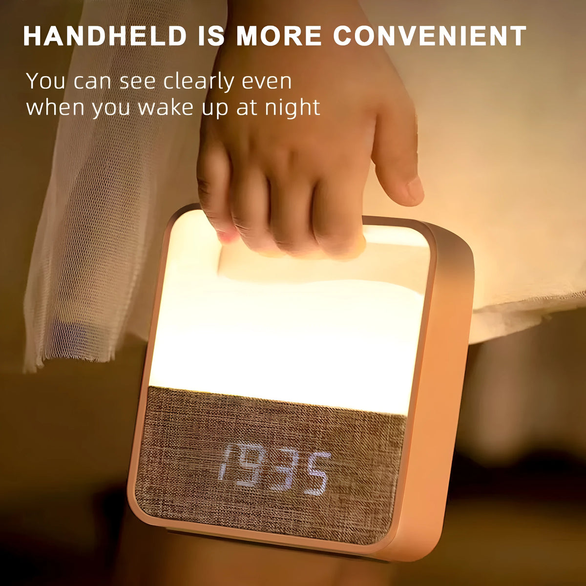 Wood grain alarm clock night lamp with remote control, warm white 3W LED, 109x107x36mm geometric bedside unit
