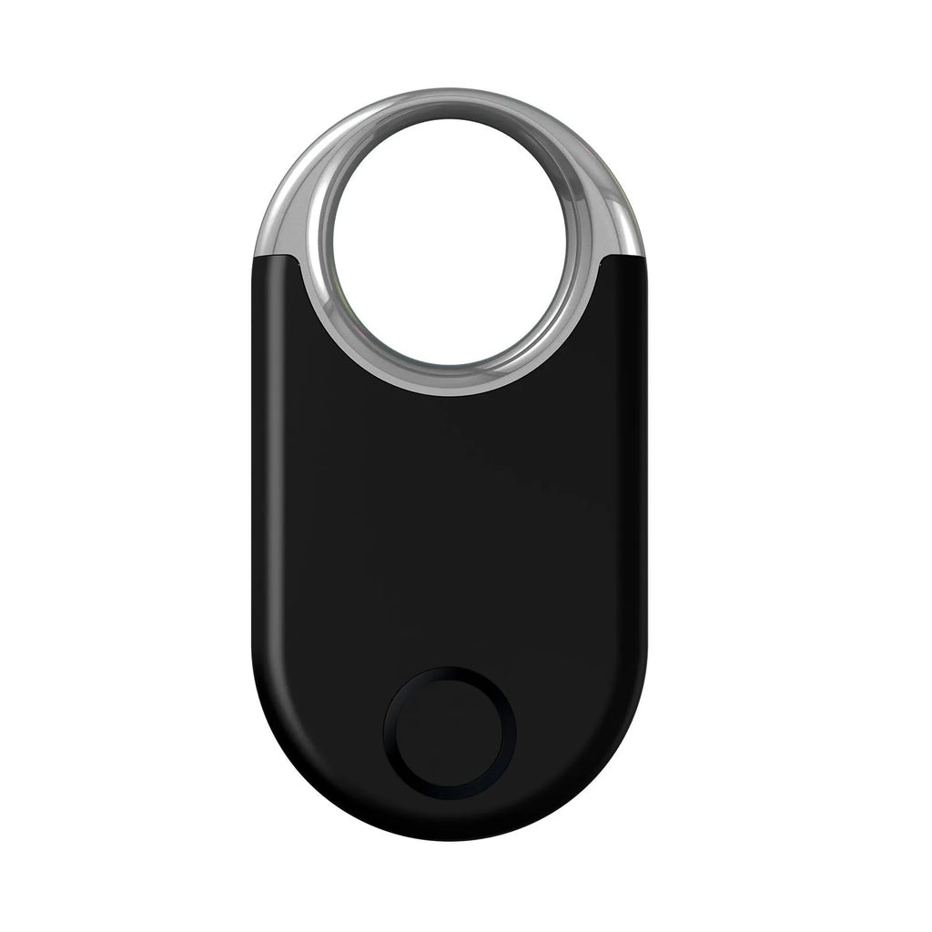 Black and white GPS anti-loss device for tracking pets and children, showing compact size and USB port