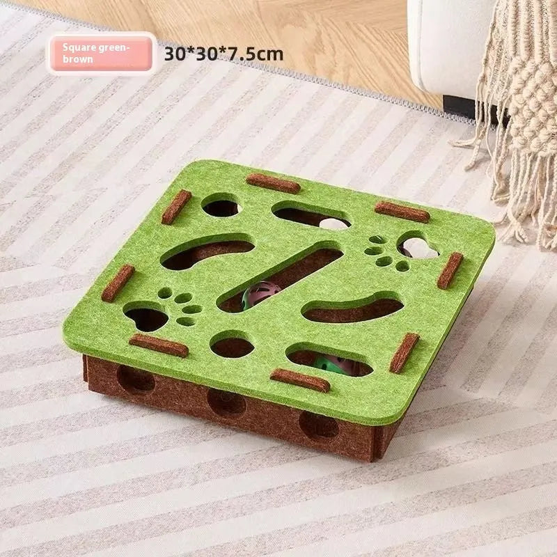Square felt cat toy box measuring 30cm with 7.5cm height in camel white colour