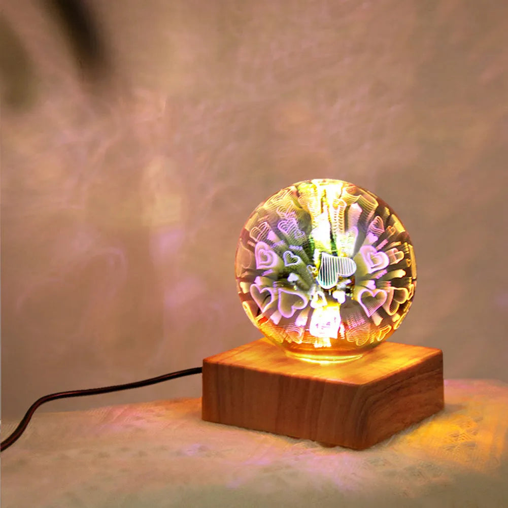 Spherical crystal ball night light with USB plug showing starry sky pattern illumination