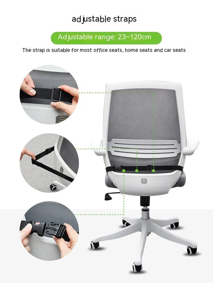 Memory foam car cushion with strap attachment in black, grey and milky white colours