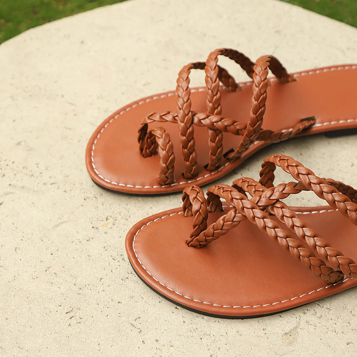 Women's summer clip-toe woven sandals in black with adjustable strap and rubber sole
