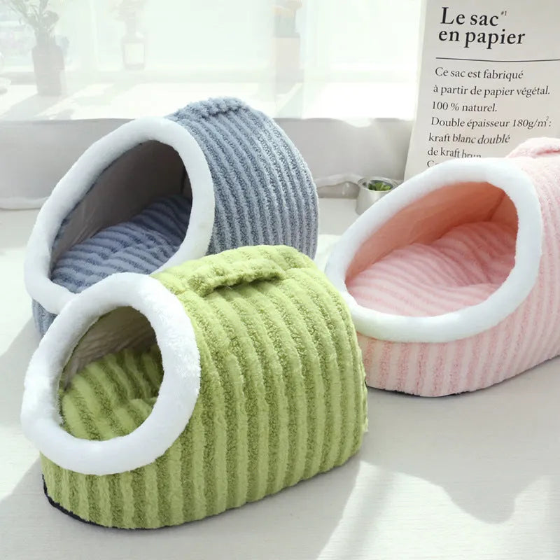 Thickened three-dimensional macaron design cat nest bed in blue colour for winter warmth