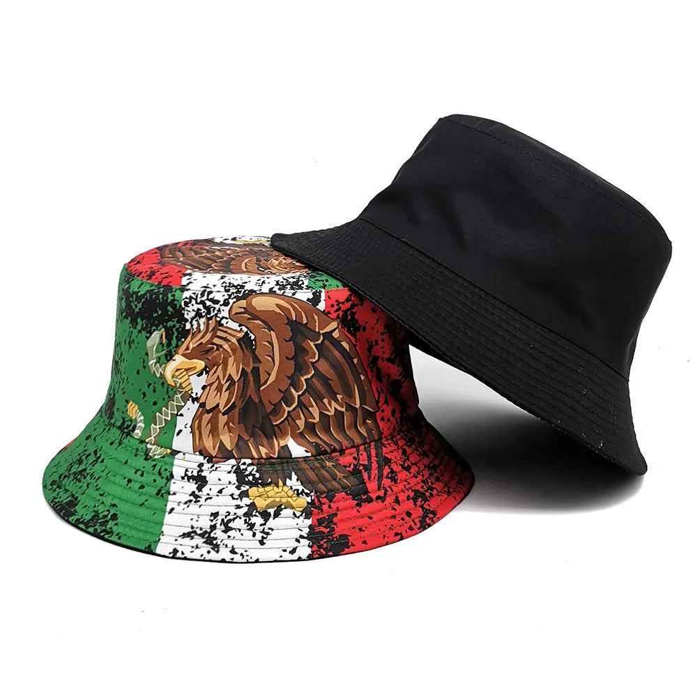Eagle pattern retro bucket hat with dome crown in size M for sun protection