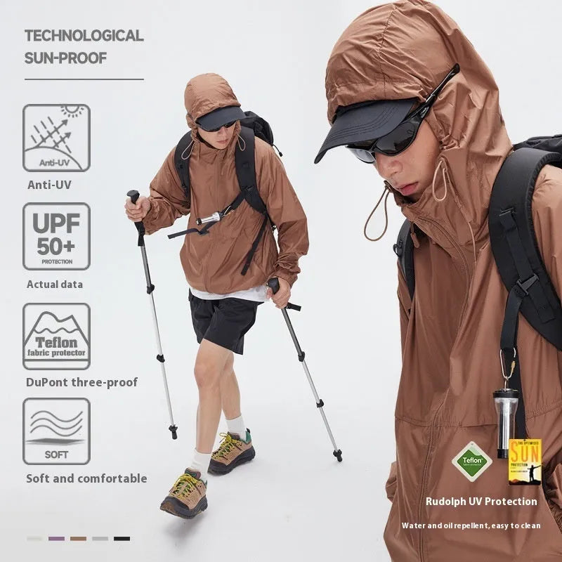 Men's thin chemical fibre blend hooded sports coat with straight hem in multiple colour options