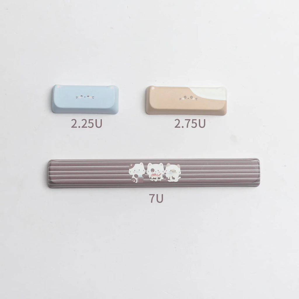 Sea salt cat design PBT keycap set showing 26-key layout with 7u spacebar supplement for mechanical keyboards
