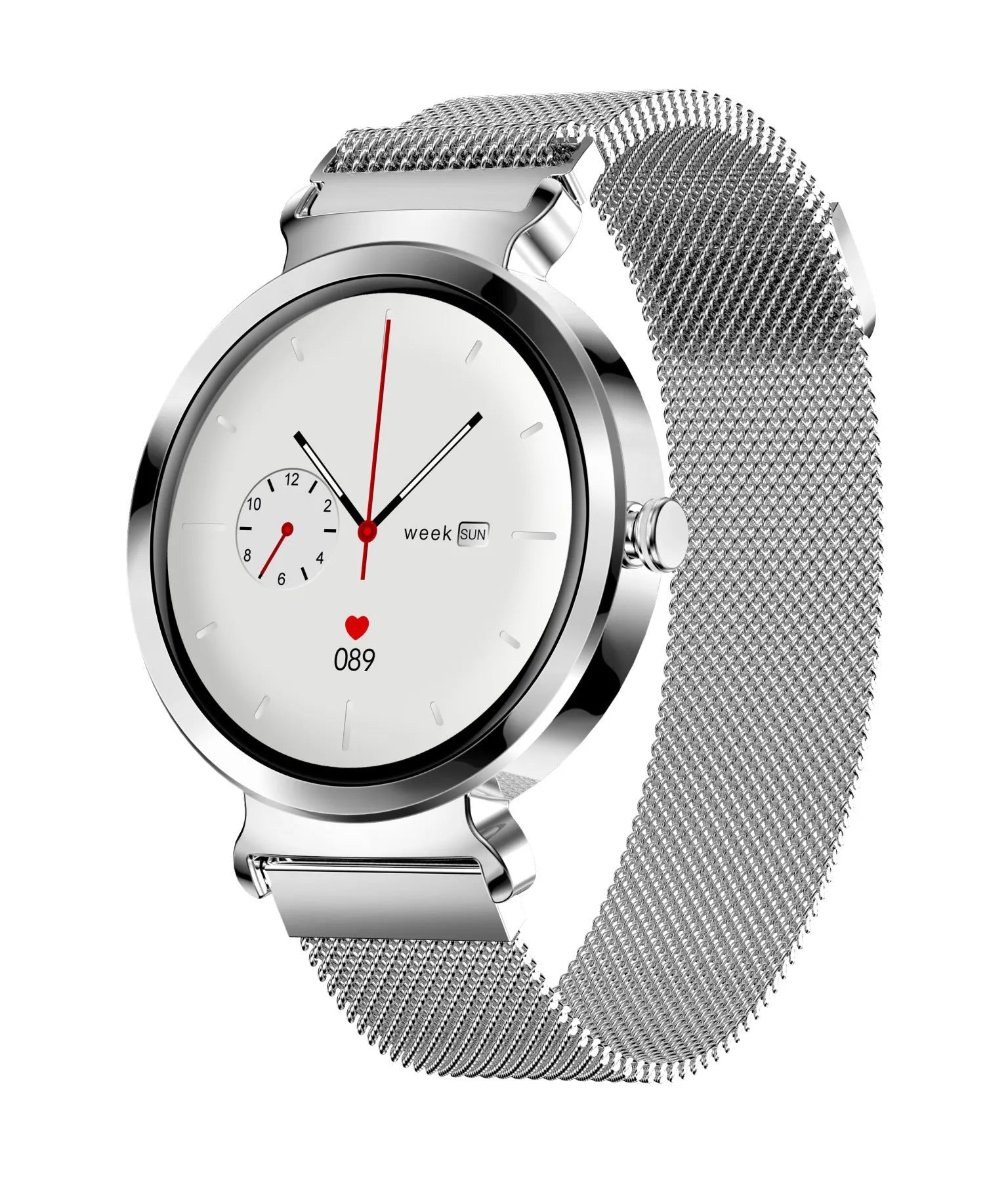 Zinc Alloy smart bracelet with 1.28-inch screen in gold, green, pink, red, silver, and silver steel colours