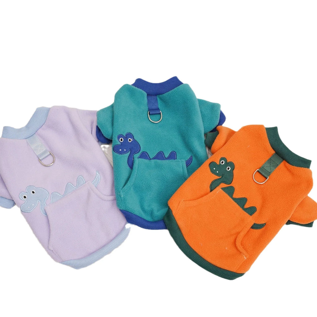 Thickening polar fleece pet jumper for cats and small dogs in light purple, dark green, or orange red, sizes S-XXL
