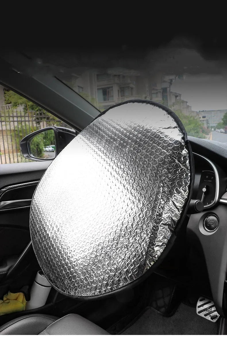 Aluminium foil steering wheel sunshade cover with brand LOGO pattern for general vehicle models