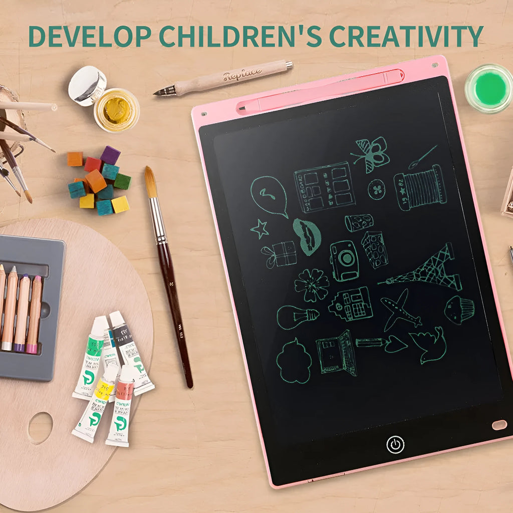 LCD writing tablet for children with plastic stylus, available in multiple screen sizes and colours