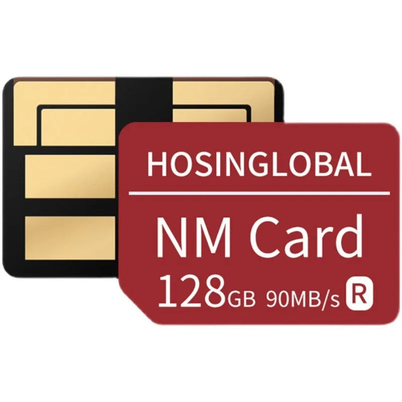 128GB NM memory card for mobile phones, 90MB/s, 12.3x8.8x0.7mm, red Huawei NM card format
